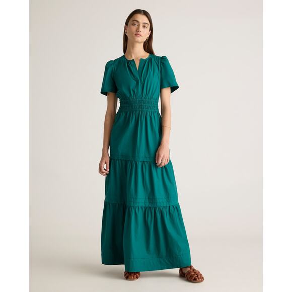 Quince Dresses & Skirts - Quince Women's 100% Organic Cotton Poplin Tiered Maxi Dress Green Size L